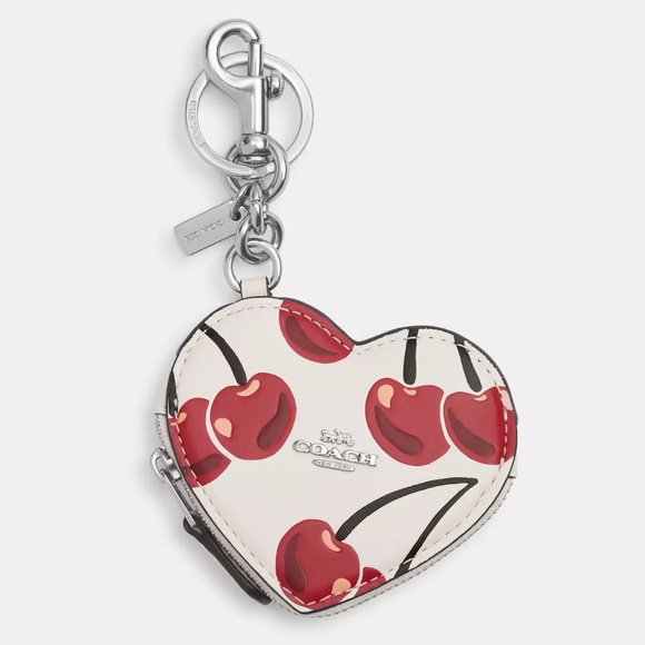 Coach Accessories - Coach Heart Coin Pouch Bag Charm With Cherry Print nwt in packaging